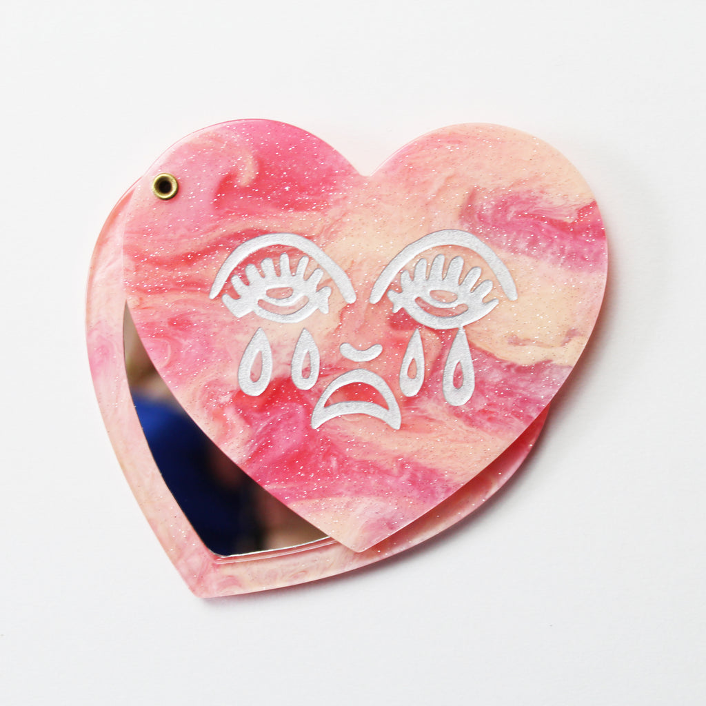 Pink Glitter Galaxy Marble Crying Heart Shape Pocket Mirror Bert Grimm ...