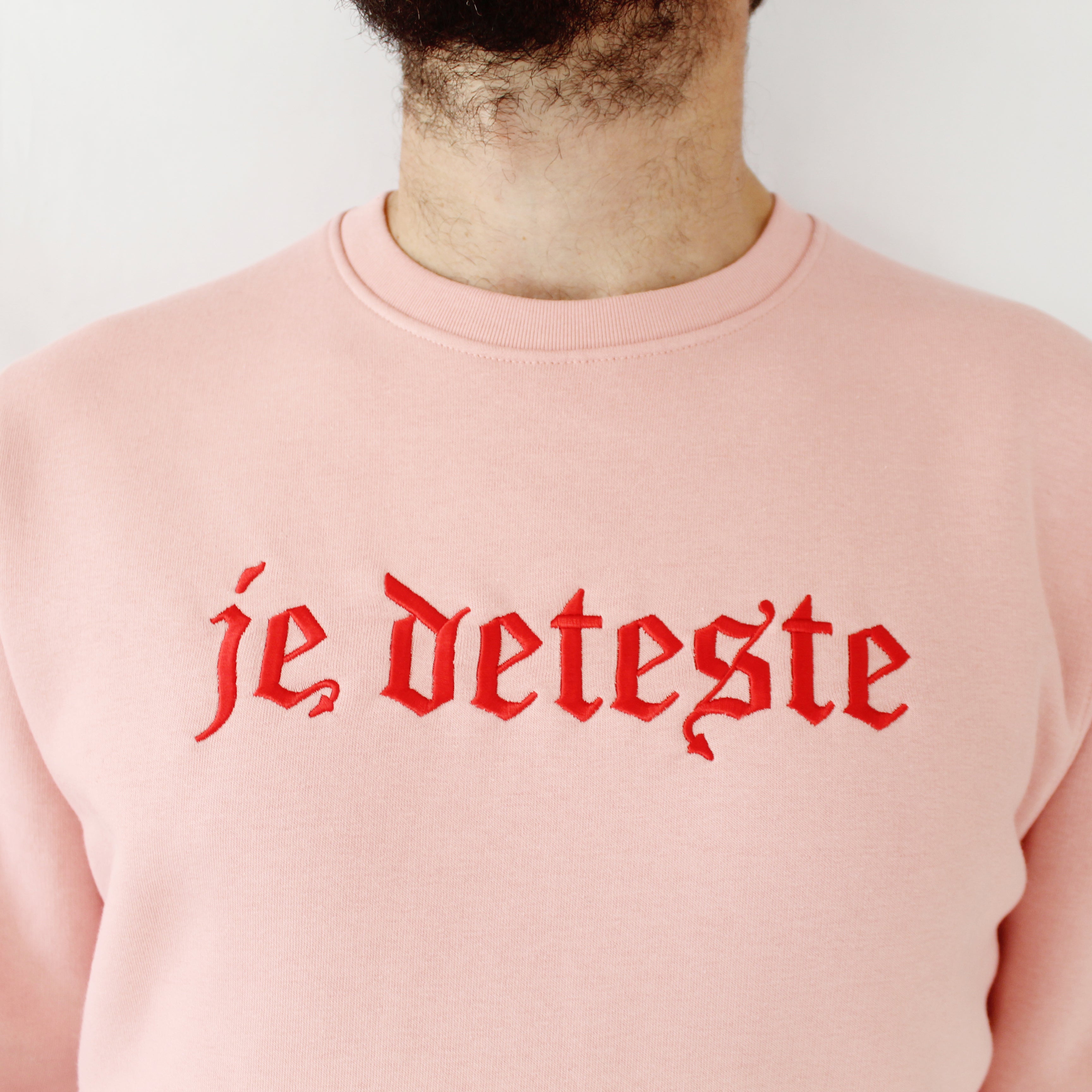 Je Deteste Embroidered Sweater Pink I Hate French Phrase Tattoo