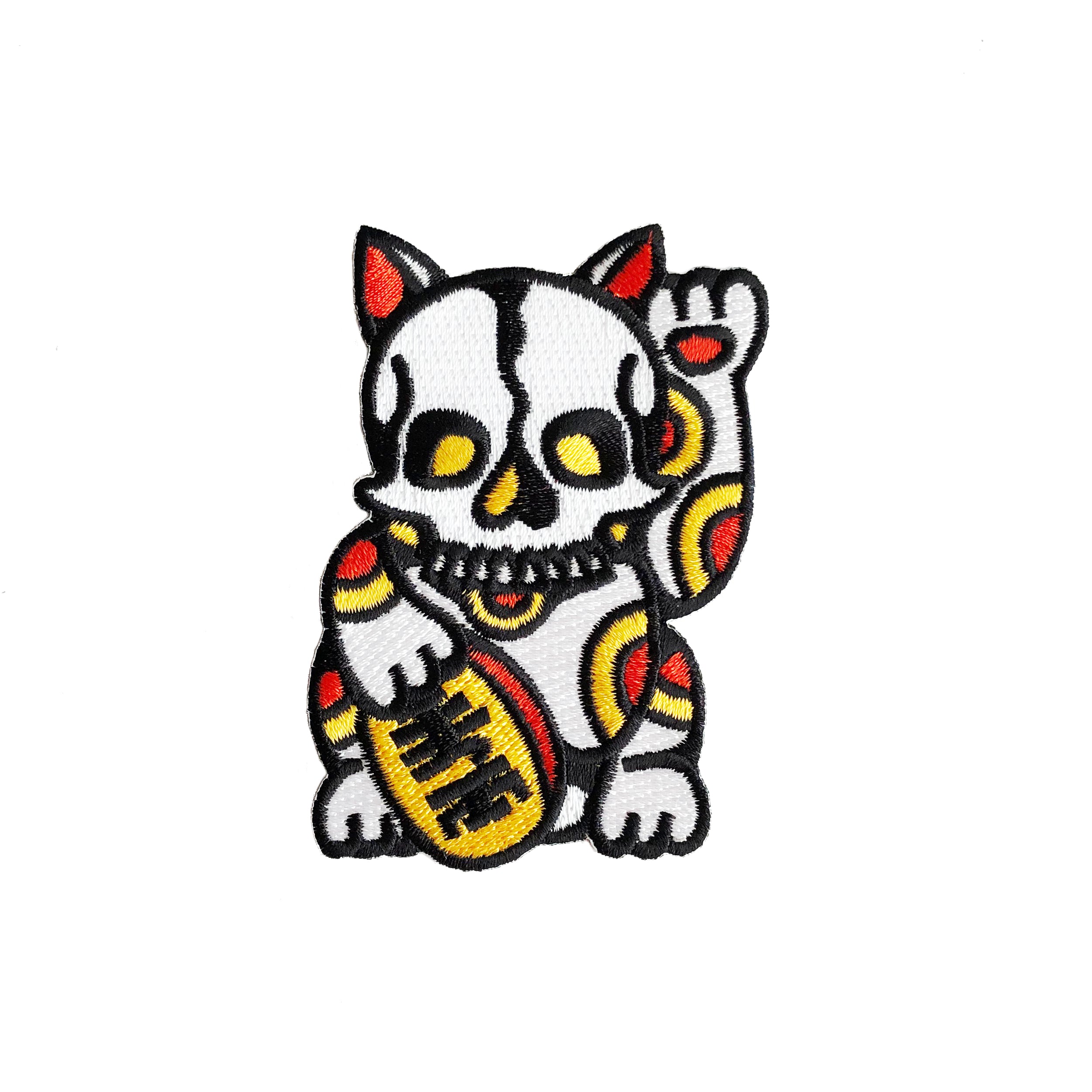 Lucky Skull Cat Patch x Ash Price Maneki Neko Japanese Good Luck