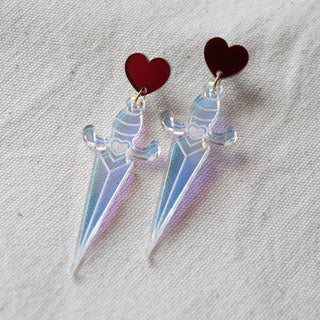Iridescent Heart Dagger Earrings