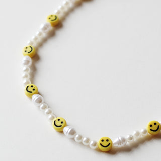 Happy Face & Baroque Pearl Bead Necklace