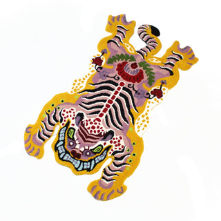 Floral Tibetan Tiger Rug, Yellow/Pink