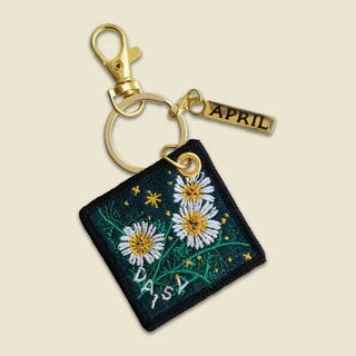 Birth Flower Embroidered Keychain
