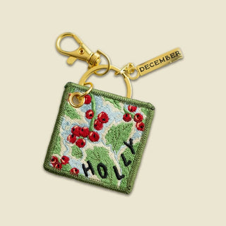 Birth Flower Embroidered Keychain