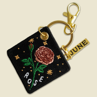 Birth Flower Embroidered Keychain