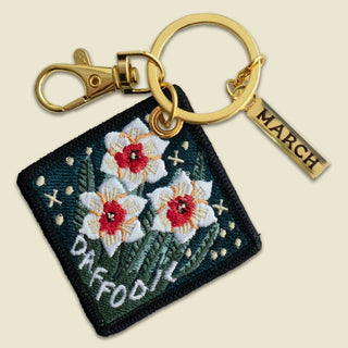 Birth Flower Embroidered Keychain