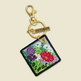 Birth Flower Embroidered Keychain