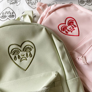 heart mini backpack Crying Heart Mini Backpack Embroidered Black Pink Baby Blue Tattoo – Cousins Collective