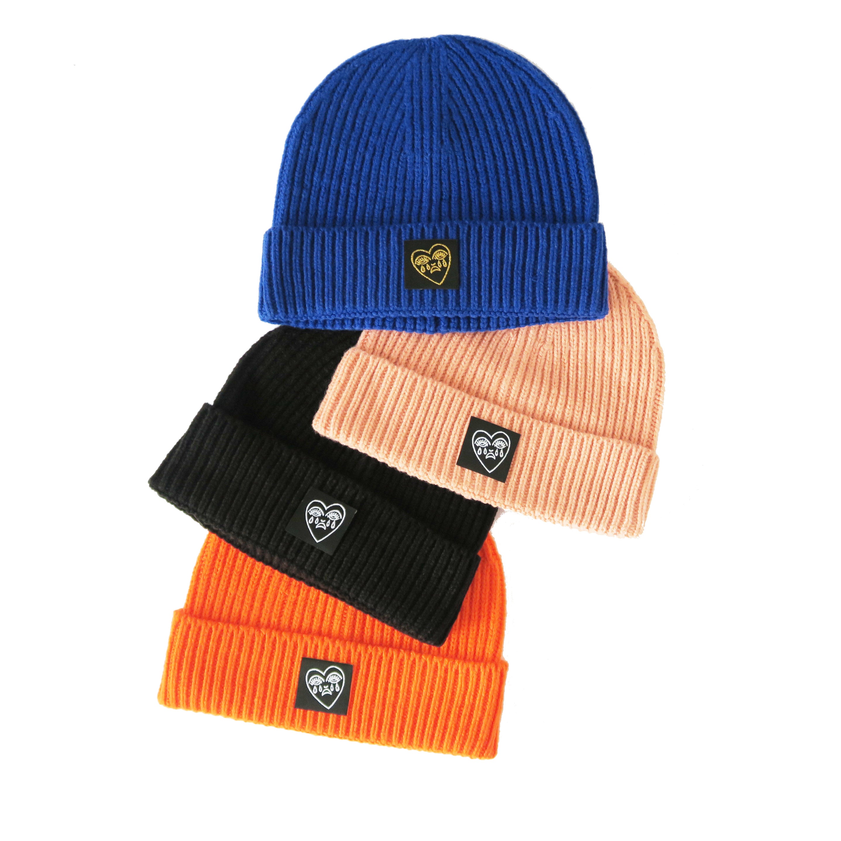 Crying Heart Patch Ribbed Beanie Winter Hat Bert Grimm Tattoo