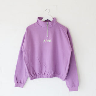 Mother Embroidered Cropped 1/4 Zip Sweater