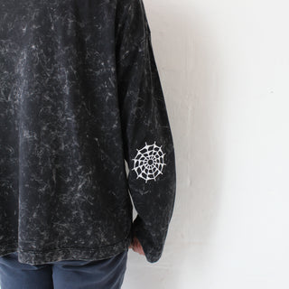 Cobweb Embroidered Long Sleeve T-shirt, Acid Wash