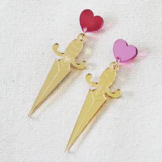 Golden Heart Dagger Earrings