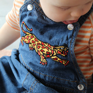 Heart Panther Embroidered Kids Dungarees