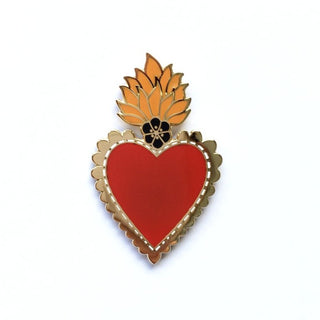 Mexican Sacred Heart Pin, Red