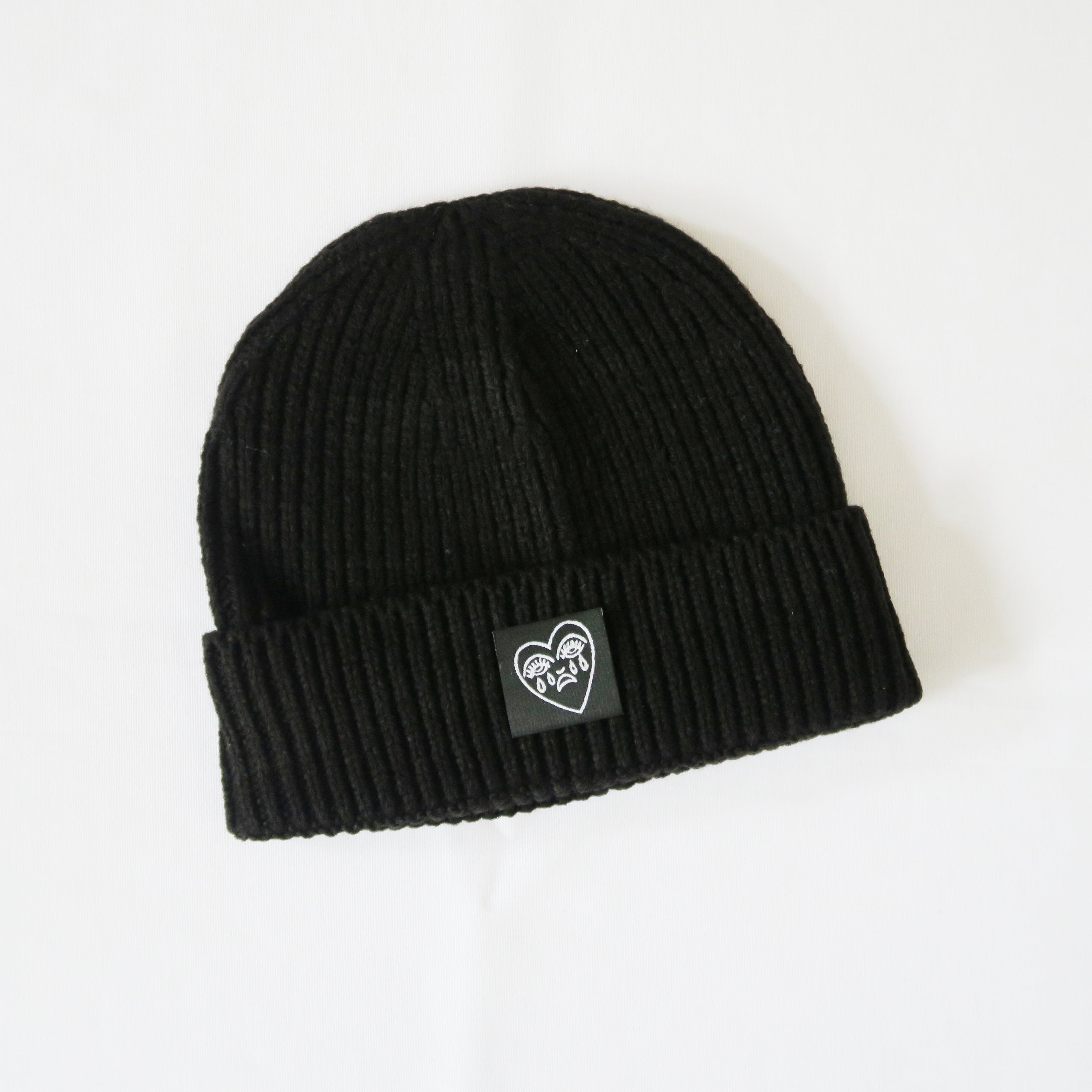 Crying Heart Patch Ribbed Beanie Winter Hat Bert Grimm Tattoo
