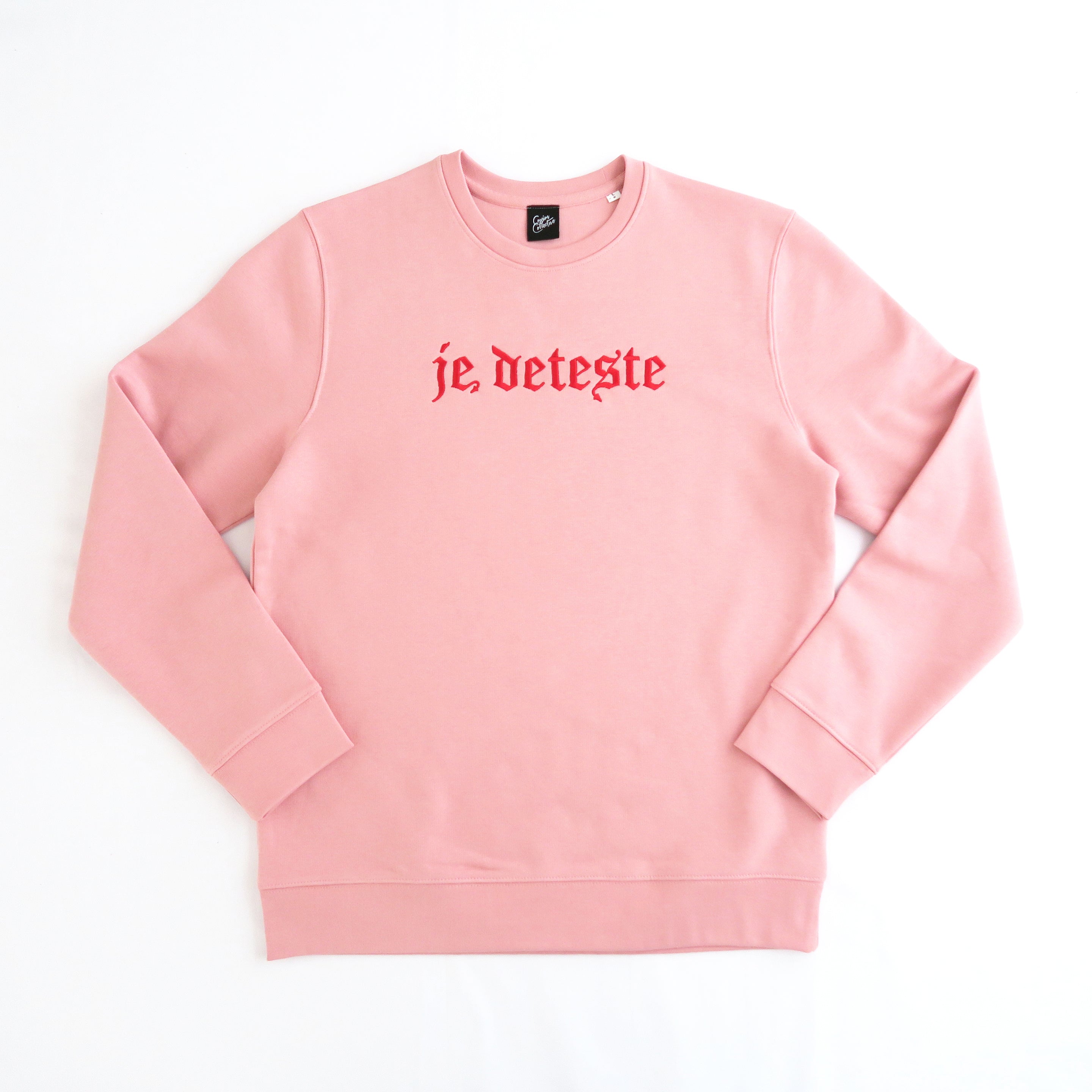 Je Deteste Embroidered Sweater Pink I Hate French Phrase Tattoo