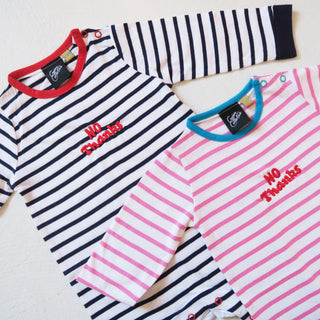 No Thanks Striped Embroidered Baby Bodysuit