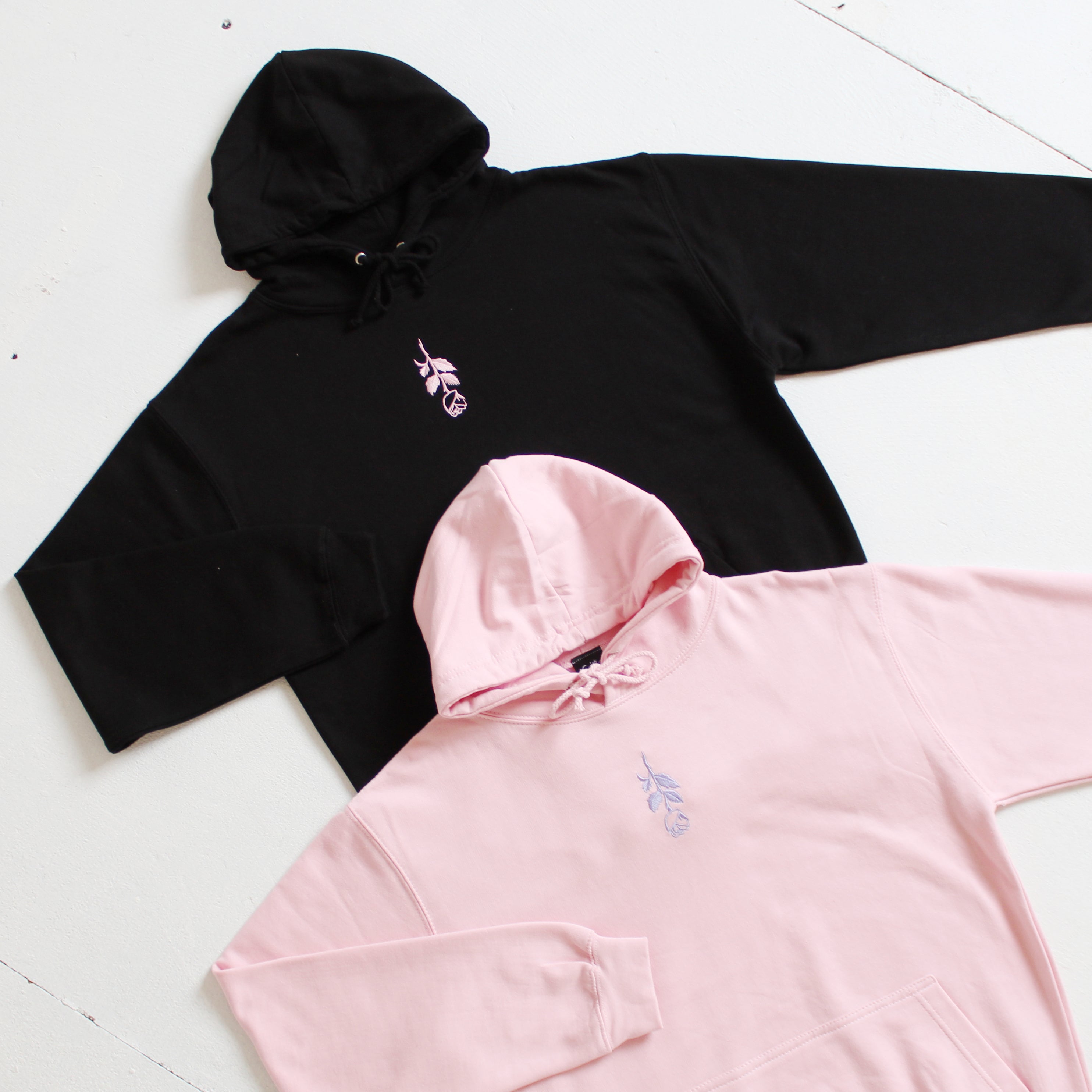 Pink hoodie with black cheap rose