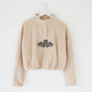 Rose Sternum Embroidered Cropped Fleece
