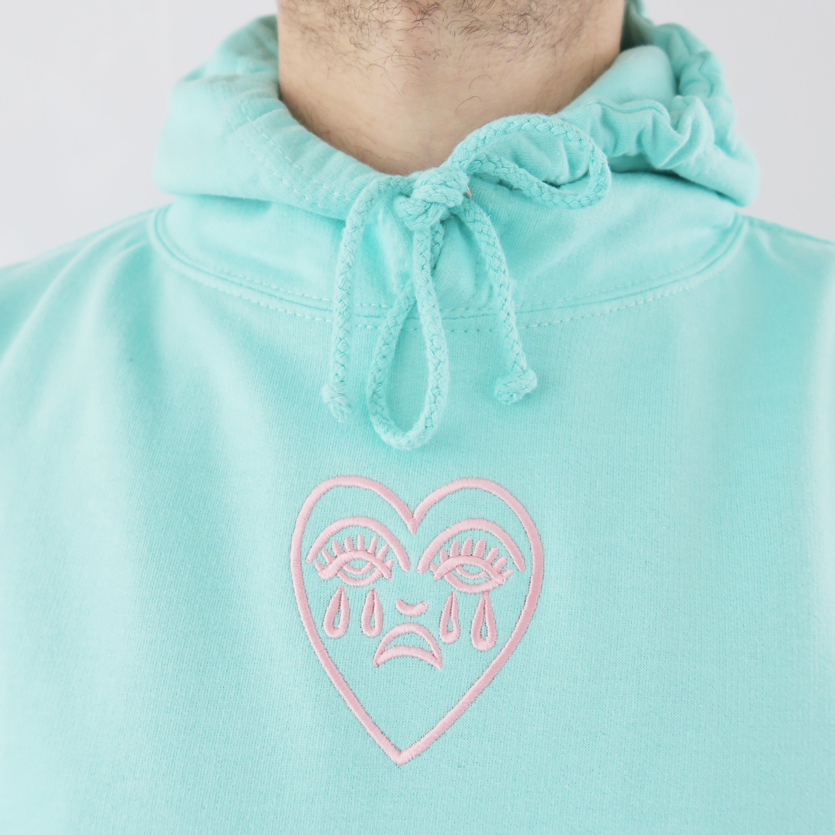 Crying Heart Embroidered Hoodie Tattoo Art Black Pastel Colours