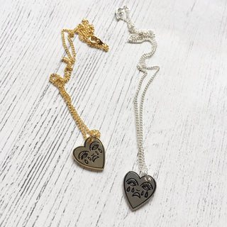 Crying Heart Charm Necklace, Gold