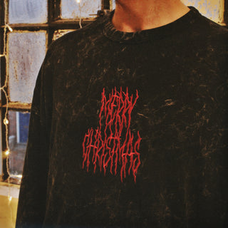 Metal Merry Christmas Long Sleeve T-shirt, Acid Wash