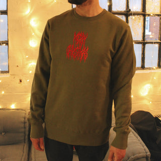 Metal Merry Christmas Sweater, Khaki Green