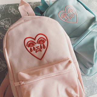 heart mini backpack Crying Heart Mini Backpack Embroidered Black Pink Baby Blue Tattoo – Cousins Collective
