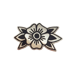 Traditional Flower Tattoo Pin / Collar Tips, Silver